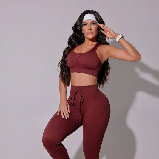 Conjunto Fitness Infinity Acanalado Vino