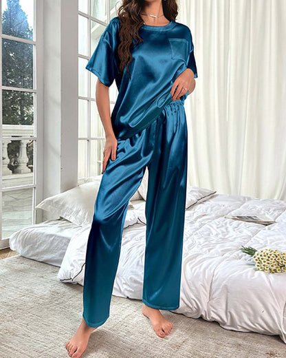 Pantalones de satén de manga corta Ropa de estar por casa