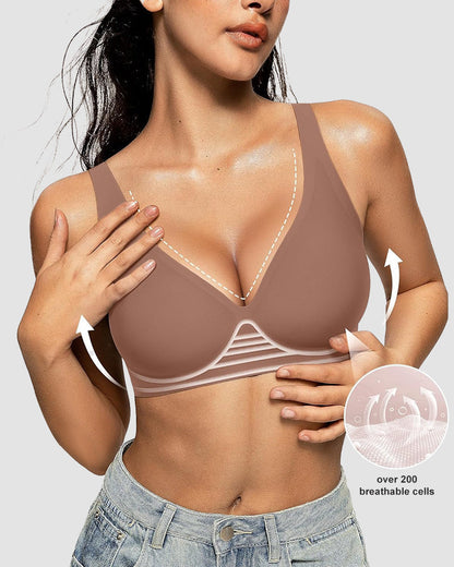 Sujetador push-up sin aros con escote profundo en V y sin costuras