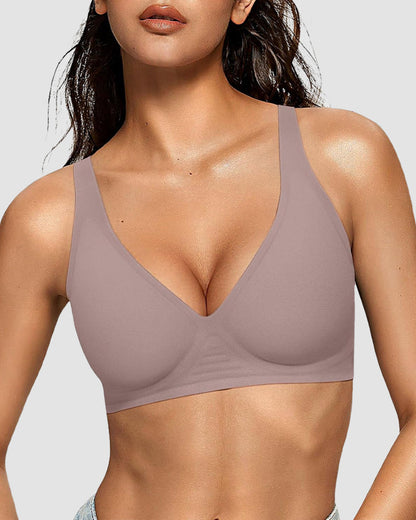 Sujetador push-up sin aros con escote profundo en V y sin costuras