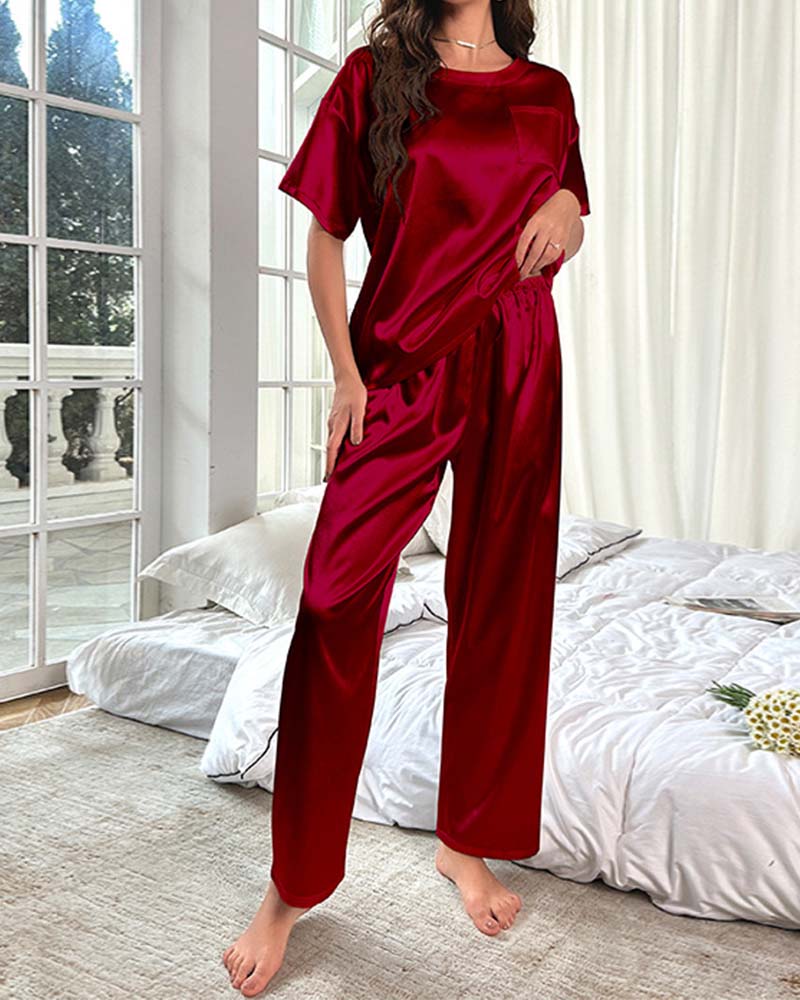 Pantalones de satén de manga corta Ropa de estar por casa