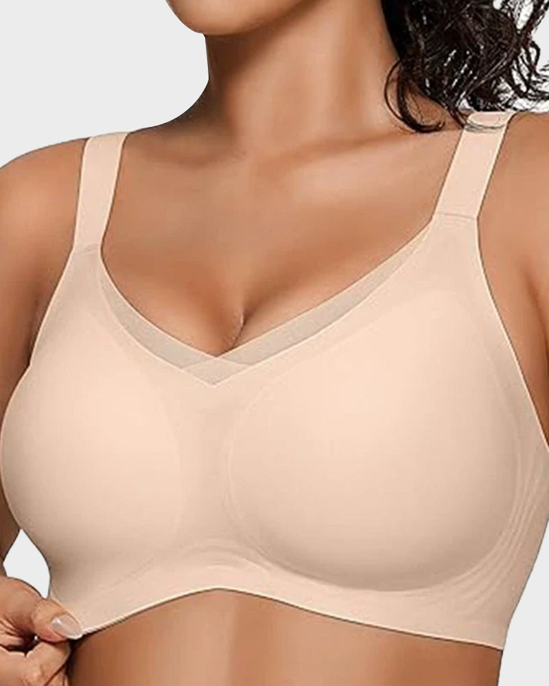 Bralette femenino sin aros con malla en V, cómodo y de soporte