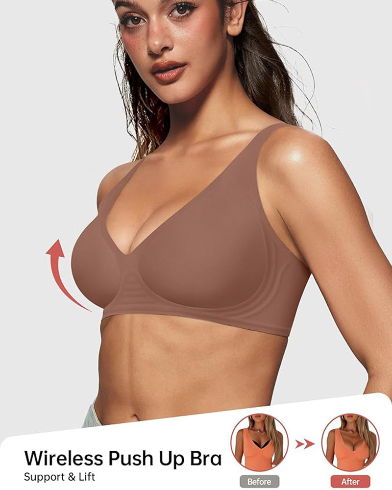 Sujetador push-up sin aros con escote profundo en V y sin costuras