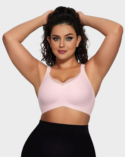 Bralette femenino sin aros con malla en V, cómodo y de soporte